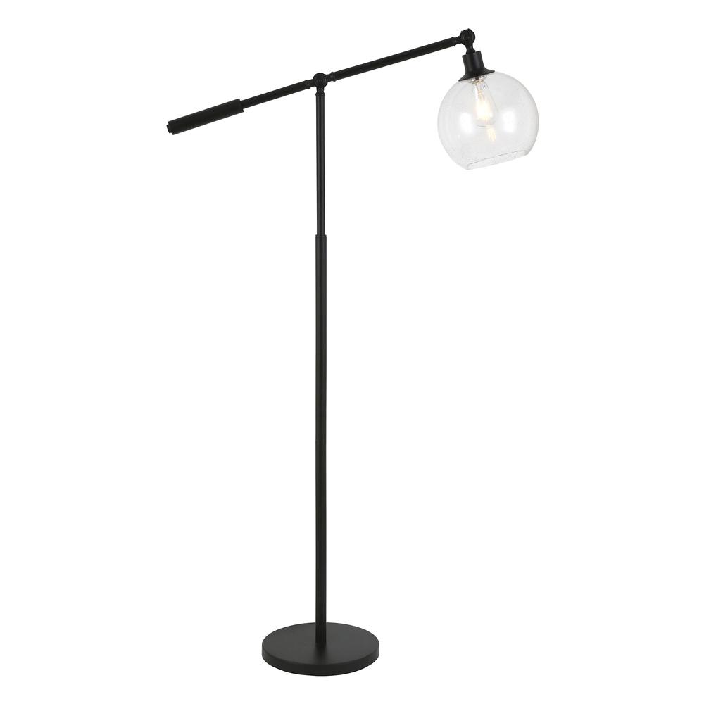 61" Black Reading Floor Lamp With Clear Seeded Glass Globe Shade. Picture 2