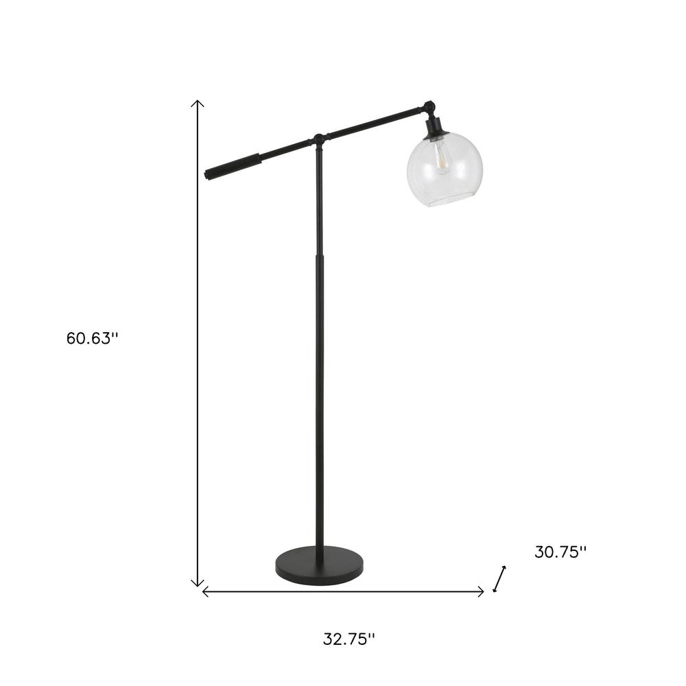 61" Black Reading Floor Lamp With Clear Seeded Glass Globe Shade. Picture 7