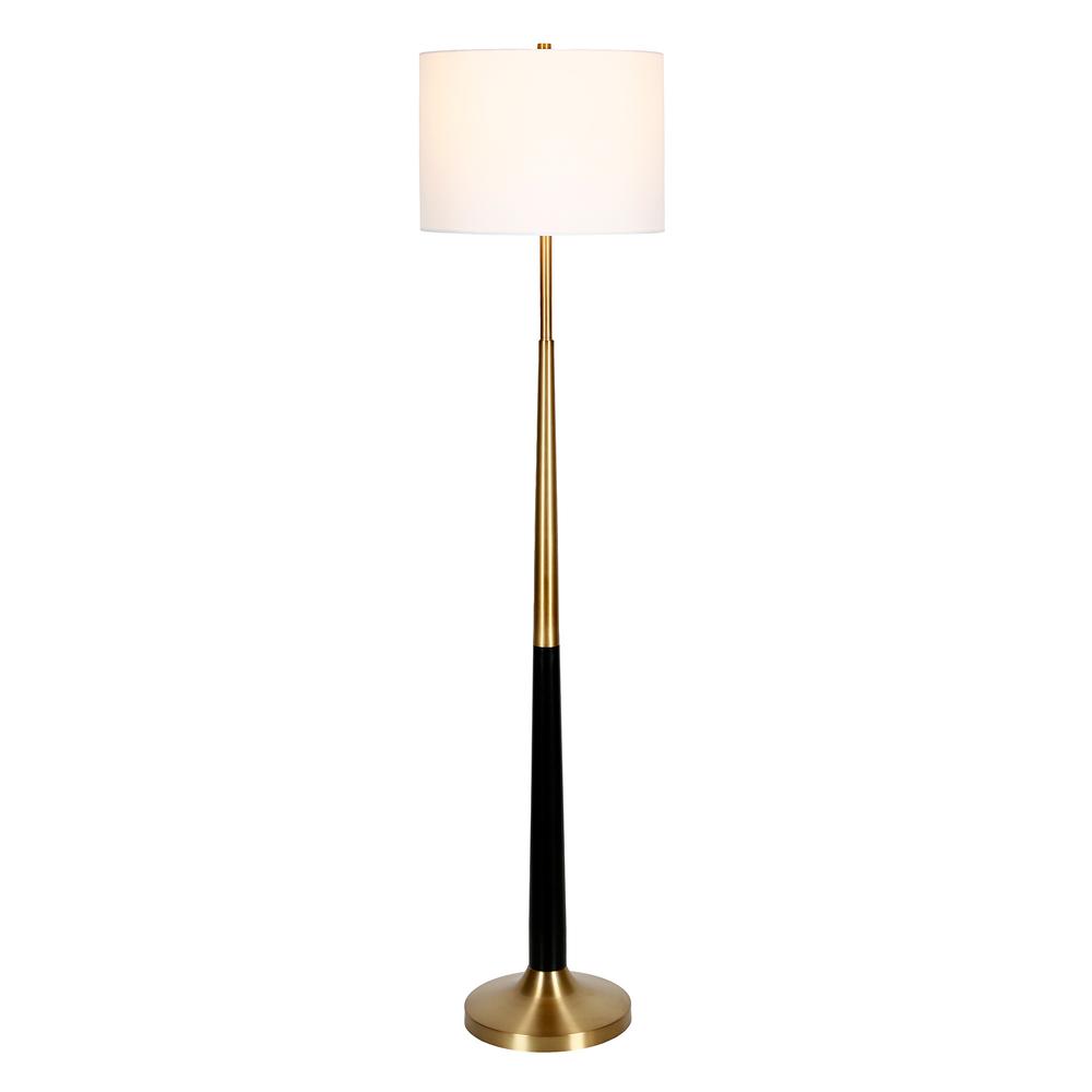 60" Black Traditional Shaped Floor Lamp With White Frosted Glass Drum Shade. Picture 2