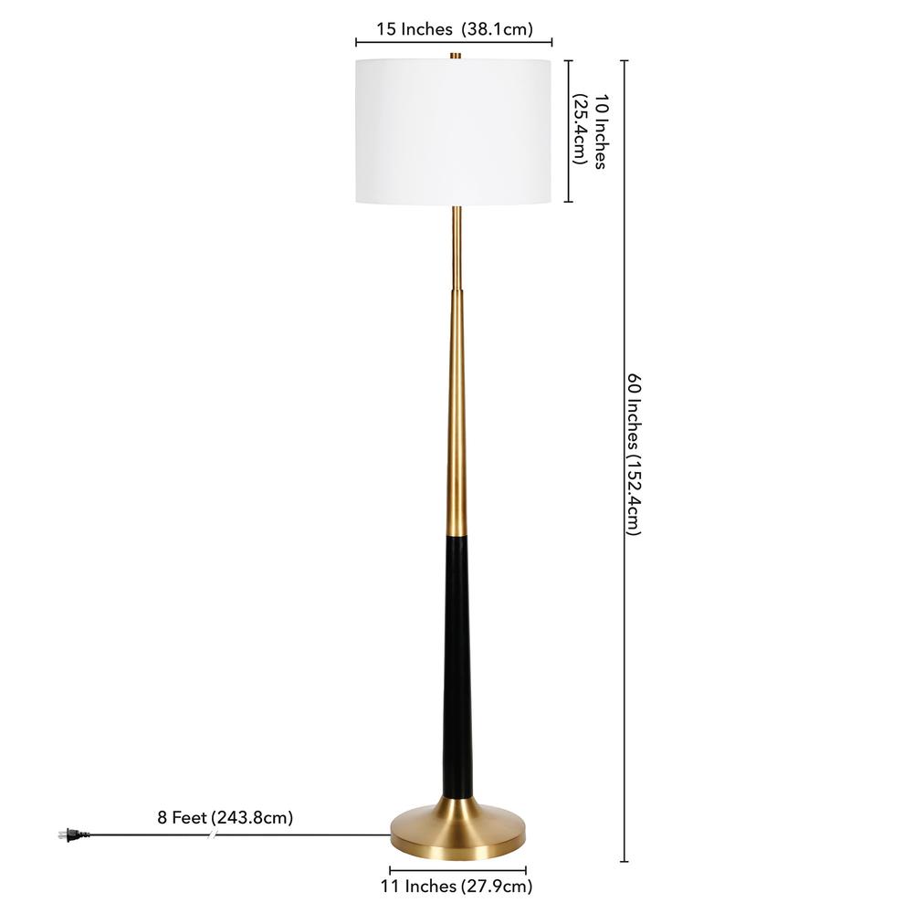 60" Black Traditional Shaped Floor Lamp With White Frosted Glass Drum Shade. Picture 7