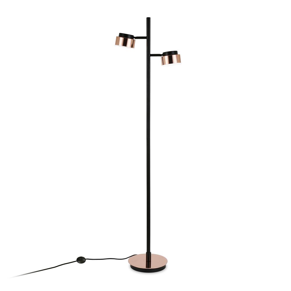 68" Black Two Light Tree Floor Lamp With Copper Bell Shade. Picture 2