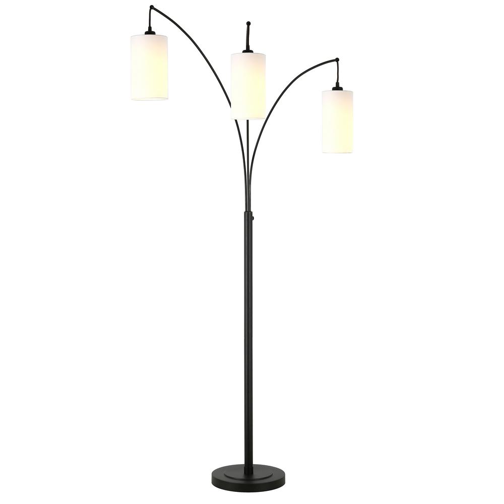 83" Black Three Light Torchiere Floor Lamp With White Frosted Glass Drum Shade. Picture 3
