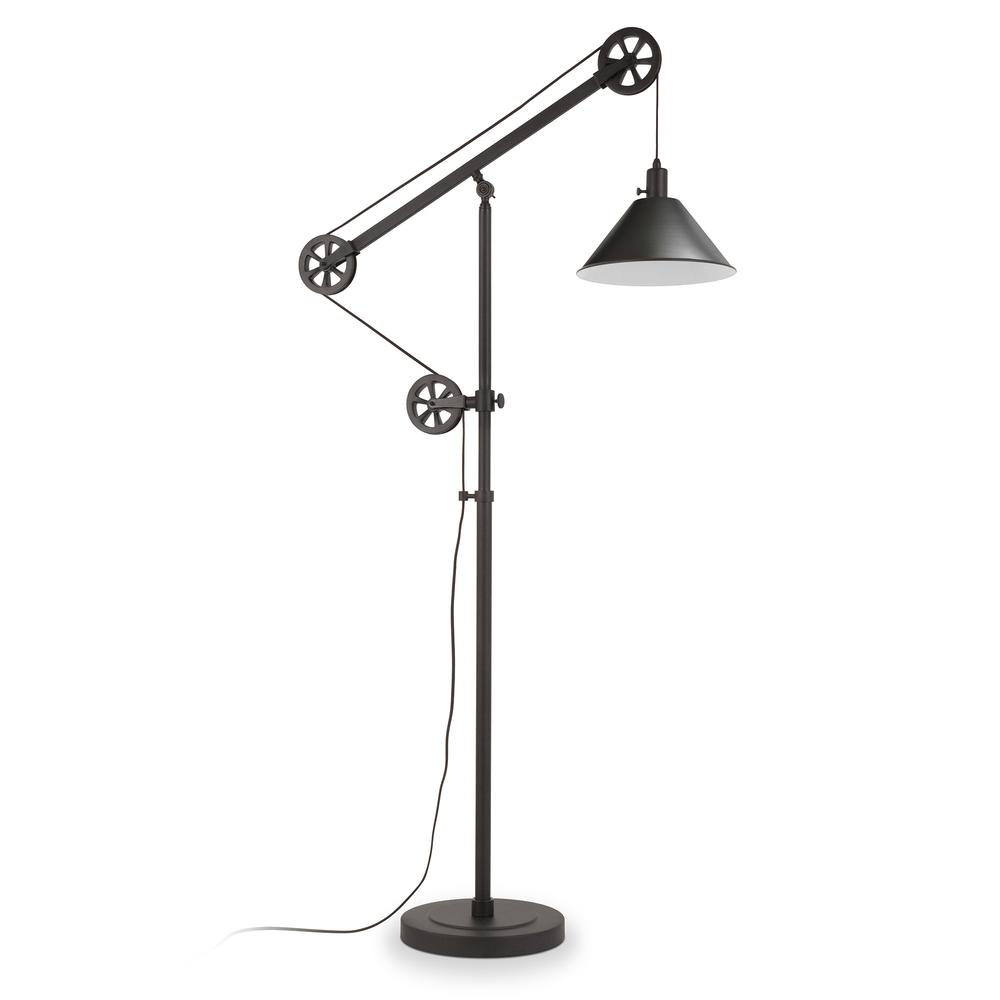 70" Black Reading Floor Lamp With Black Cone Shade. Picture 1