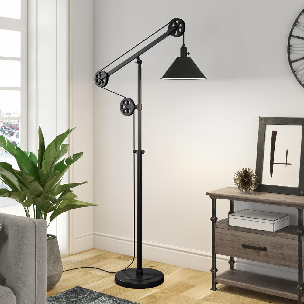 70" Black Reading Floor Lamp With Black Cone Shade. Picture 6