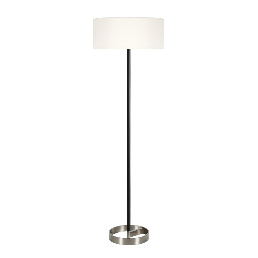 62" Black Traditional Shaped Floor Lamp With White Frosted Glass Drum Shade. Picture 1