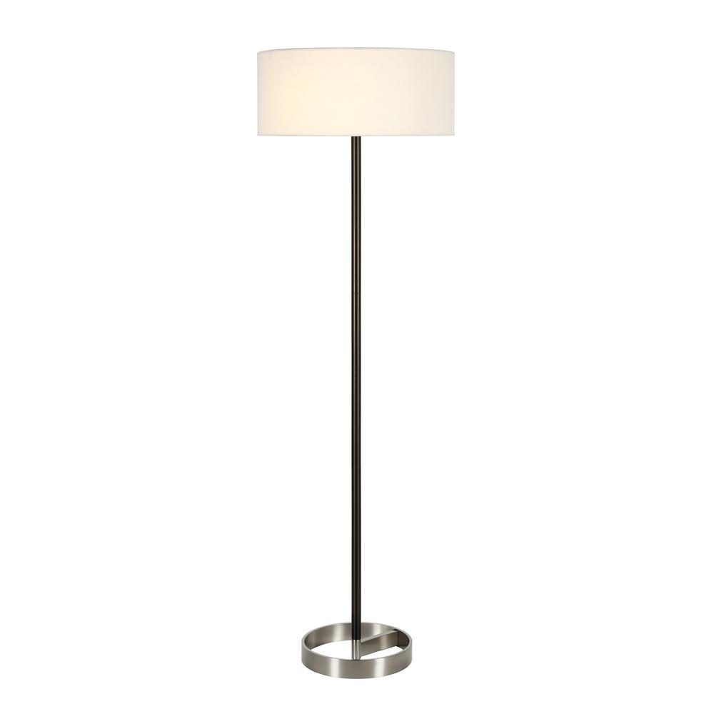 62" Black Traditional Shaped Floor Lamp With White Frosted Glass Drum Shade. Picture 2