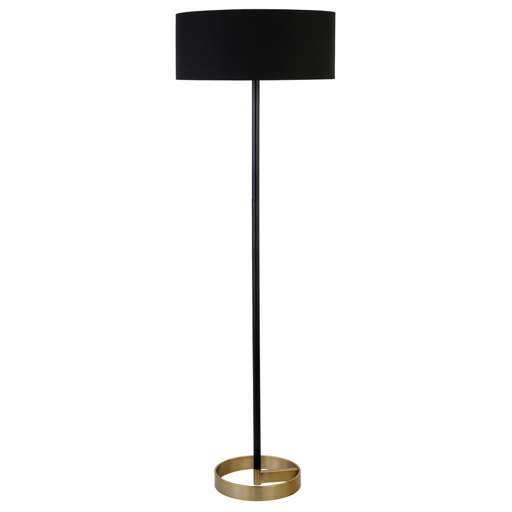 62" Black Traditional Shaped Floor Lamp With Black No Pattern Drum Shade. Picture 1