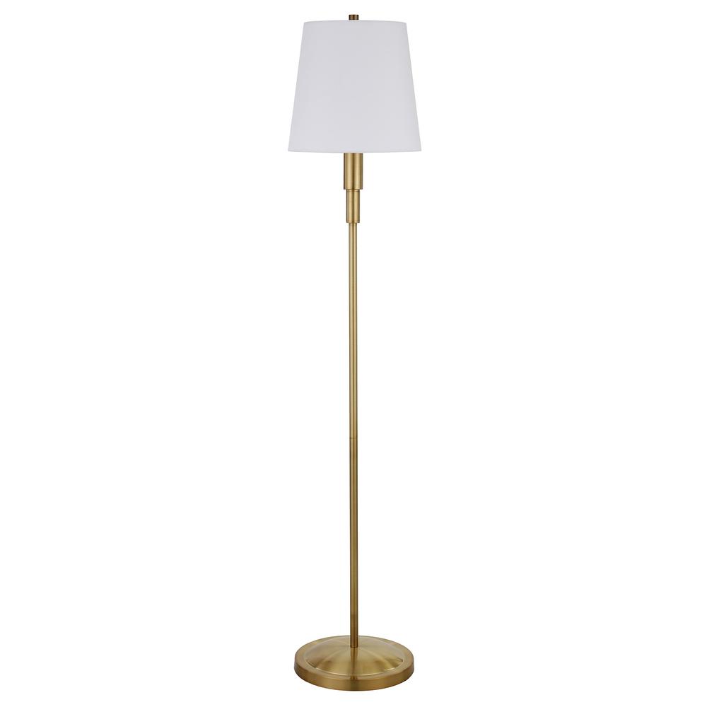 60" Brass Traditional Shaped Floor Lamp With White Frosted Glass Drum Shade. Picture 1