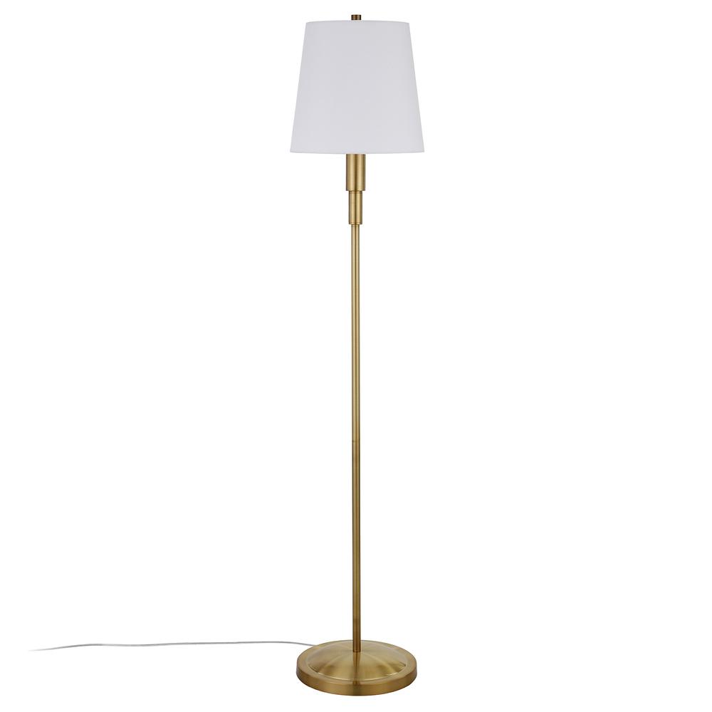 60" Brass Traditional Shaped Floor Lamp With White Frosted Glass Drum Shade. Picture 2