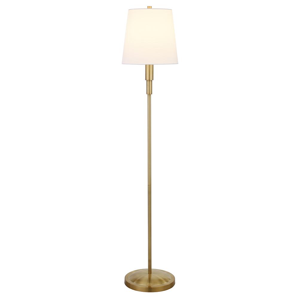 60" Brass Traditional Shaped Floor Lamp With White Frosted Glass Drum Shade. Picture 3