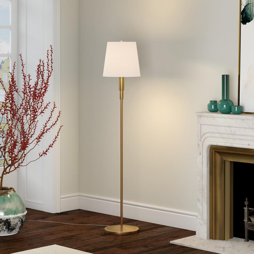 60" Brass Traditional Shaped Floor Lamp With White Frosted Glass Drum Shade. Picture 6