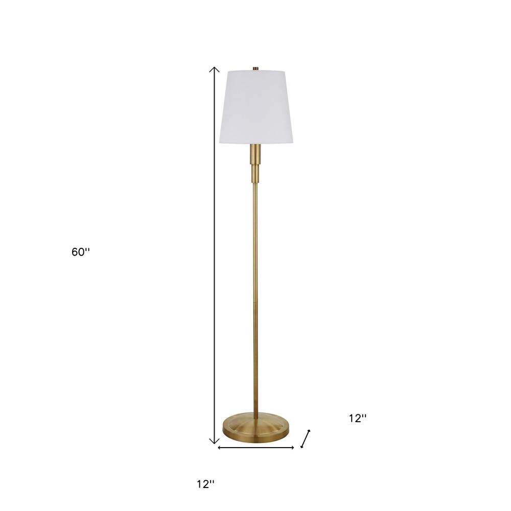 60" Brass Traditional Shaped Floor Lamp With White Frosted Glass Drum Shade. Picture 7