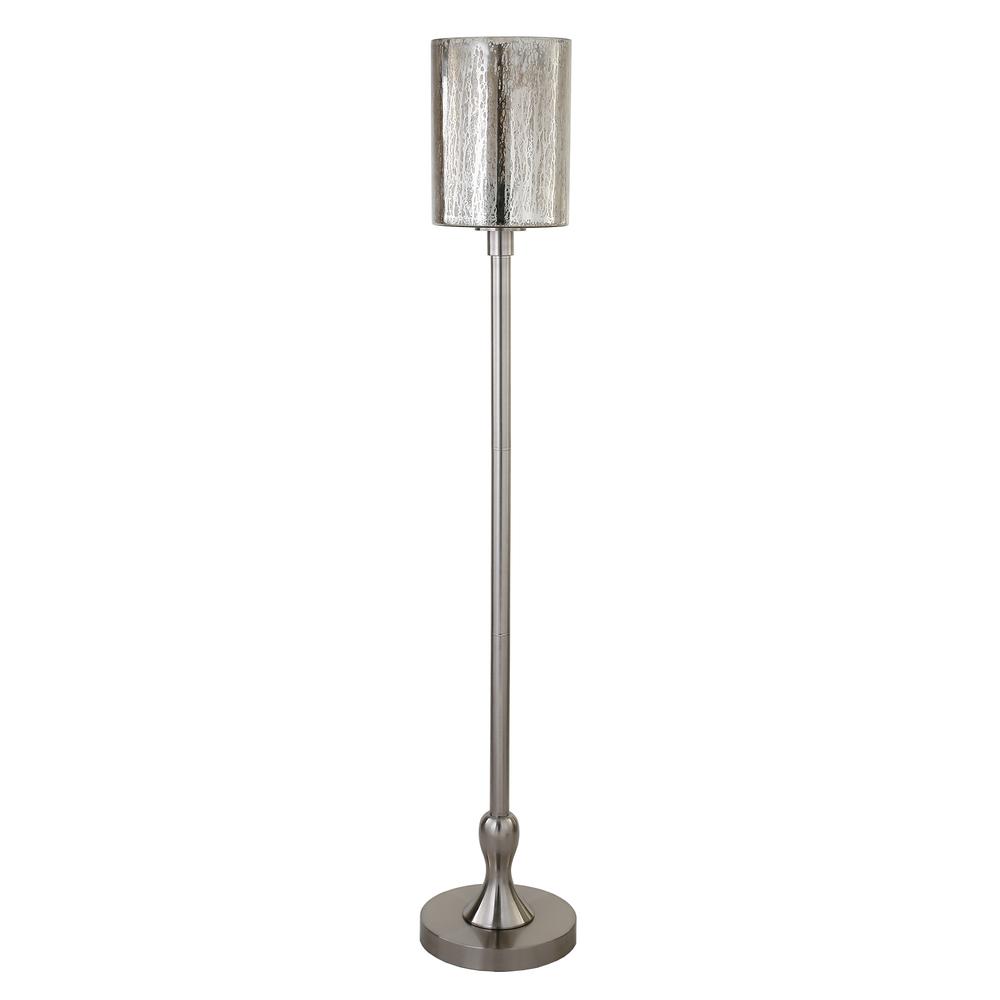 68" Nickel Torchiere Floor Lamp With Silver Transparent Glass Drum Shade. Picture 1