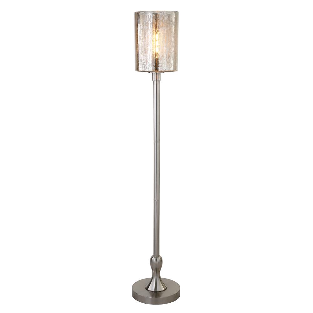 68" Nickel Torchiere Floor Lamp With Silver Transparent Glass Drum Shade. Picture 2