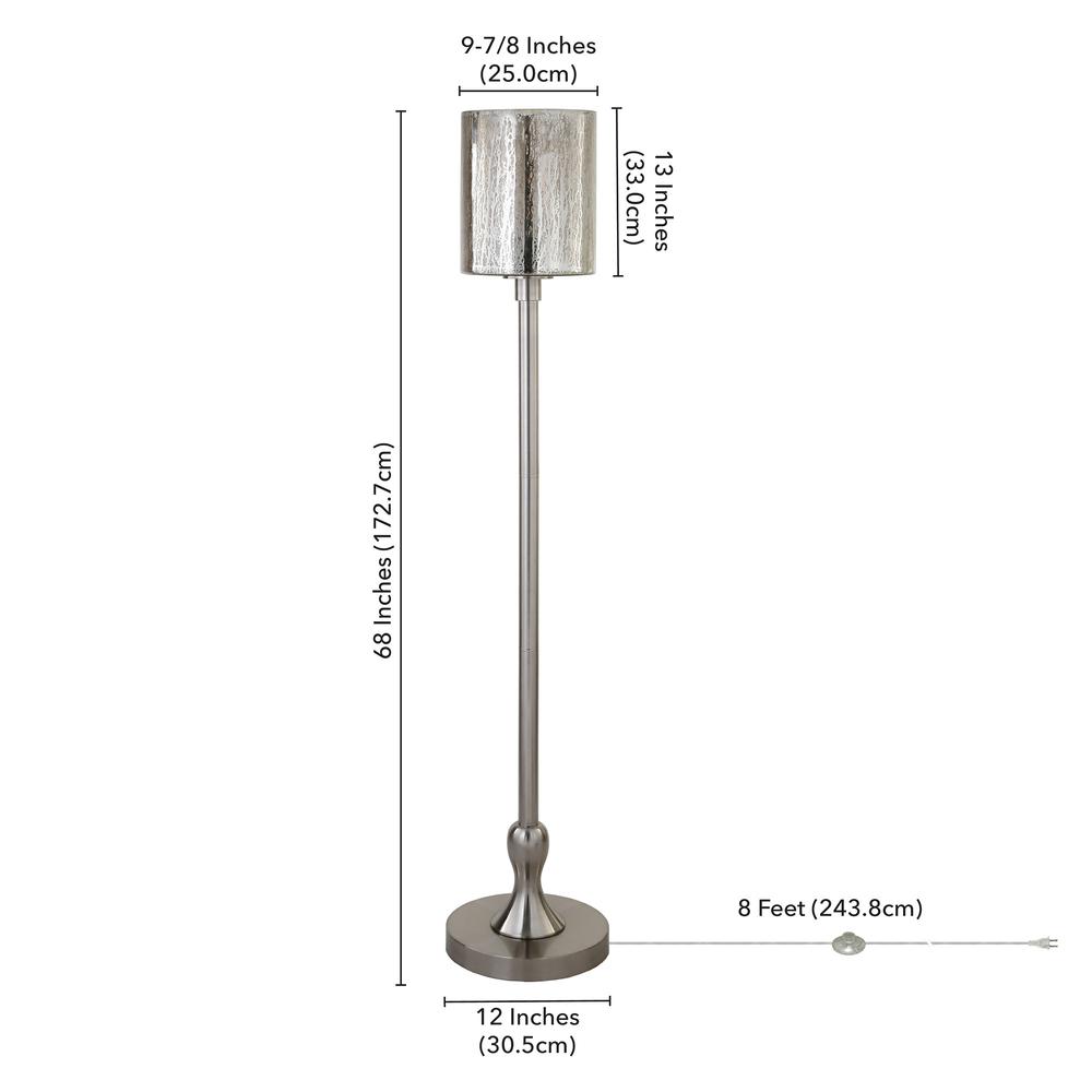 68" Nickel Torchiere Floor Lamp With Silver Transparent Glass Drum Shade. Picture 6