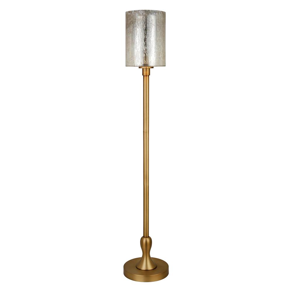 68" Brass Torchiere Floor Lamp With Clear Transparent Glass Drum Shade. Picture 1