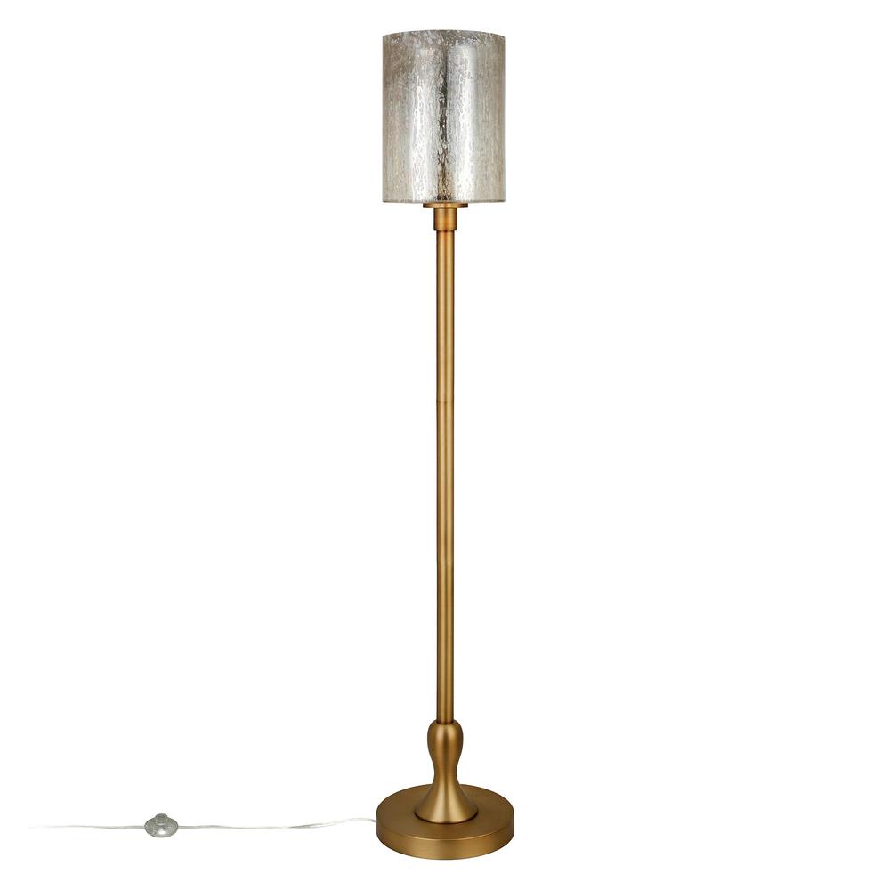 68" Brass Torchiere Floor Lamp With Clear Transparent Glass Drum Shade. Picture 2