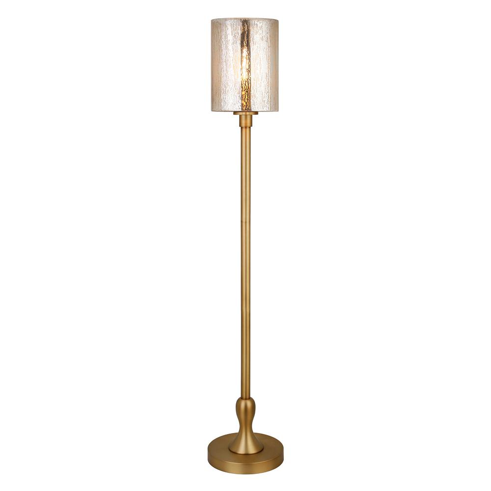68" Brass Torchiere Floor Lamp With Clear Transparent Glass Drum Shade. Picture 3