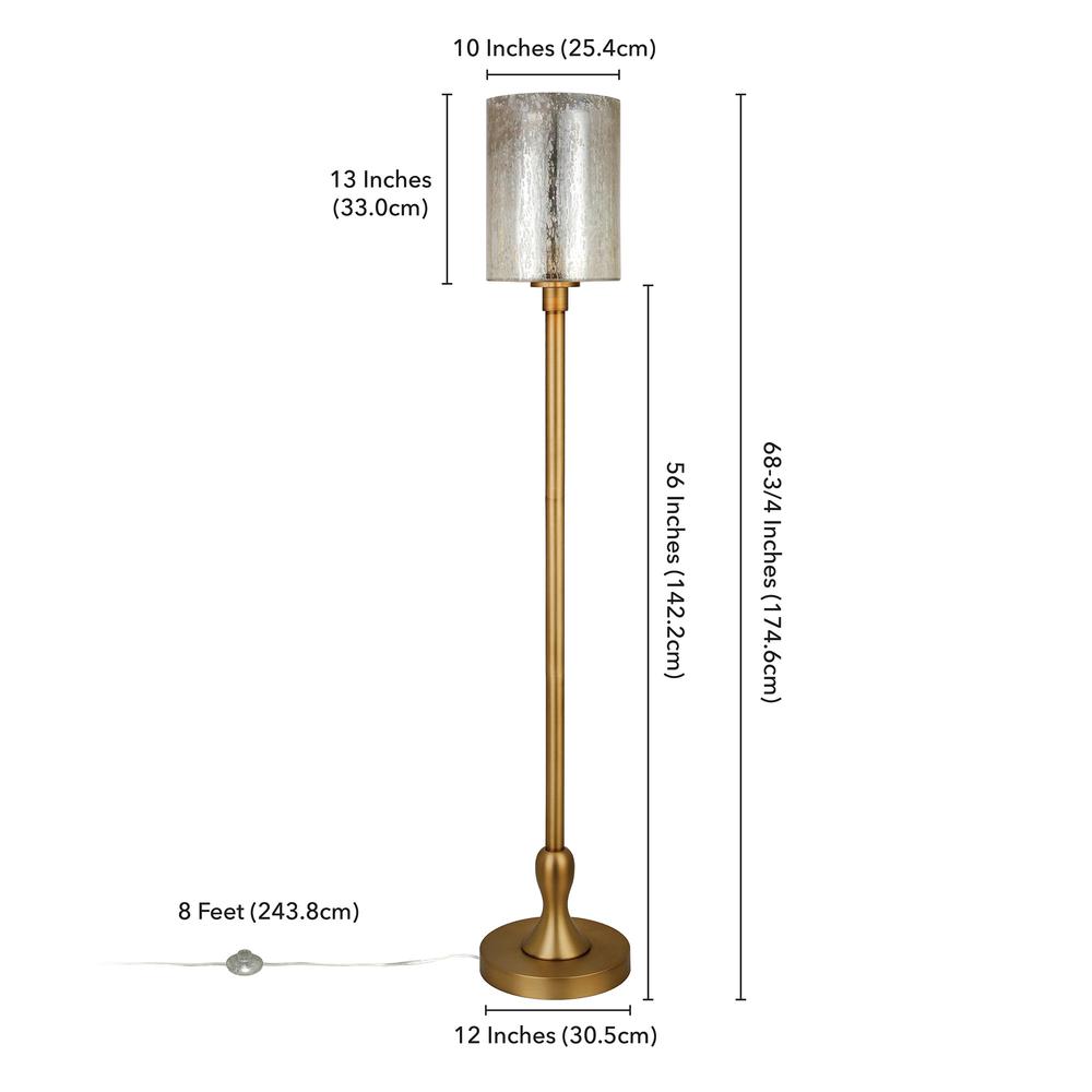 68" Brass Torchiere Floor Lamp With Clear Transparent Glass Drum Shade. Picture 8