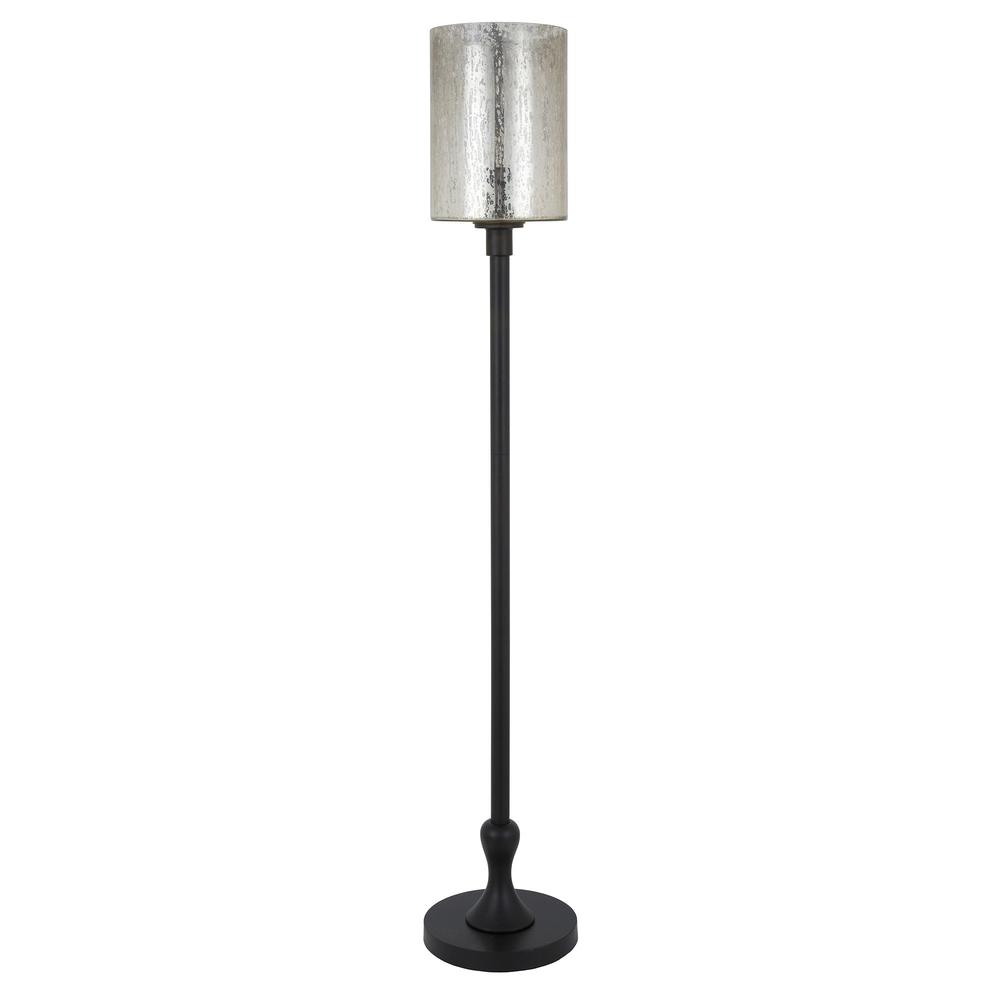 68" Black Torchiere Floor Lamp With Clear Transparent Glass Drum Shade. Picture 1