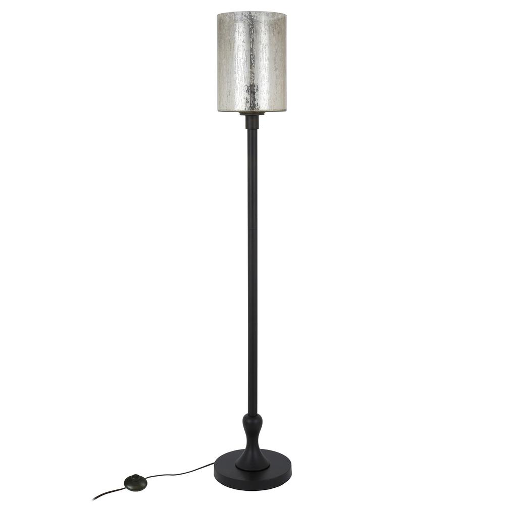 68" Black Torchiere Floor Lamp With Clear Transparent Glass Drum Shade. Picture 2