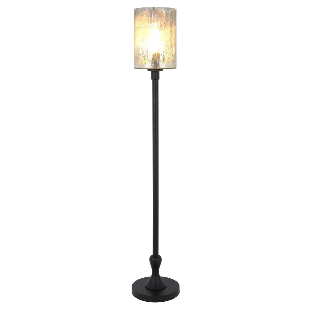 68" Black Torchiere Floor Lamp With Clear Transparent Glass Drum Shade. Picture 3