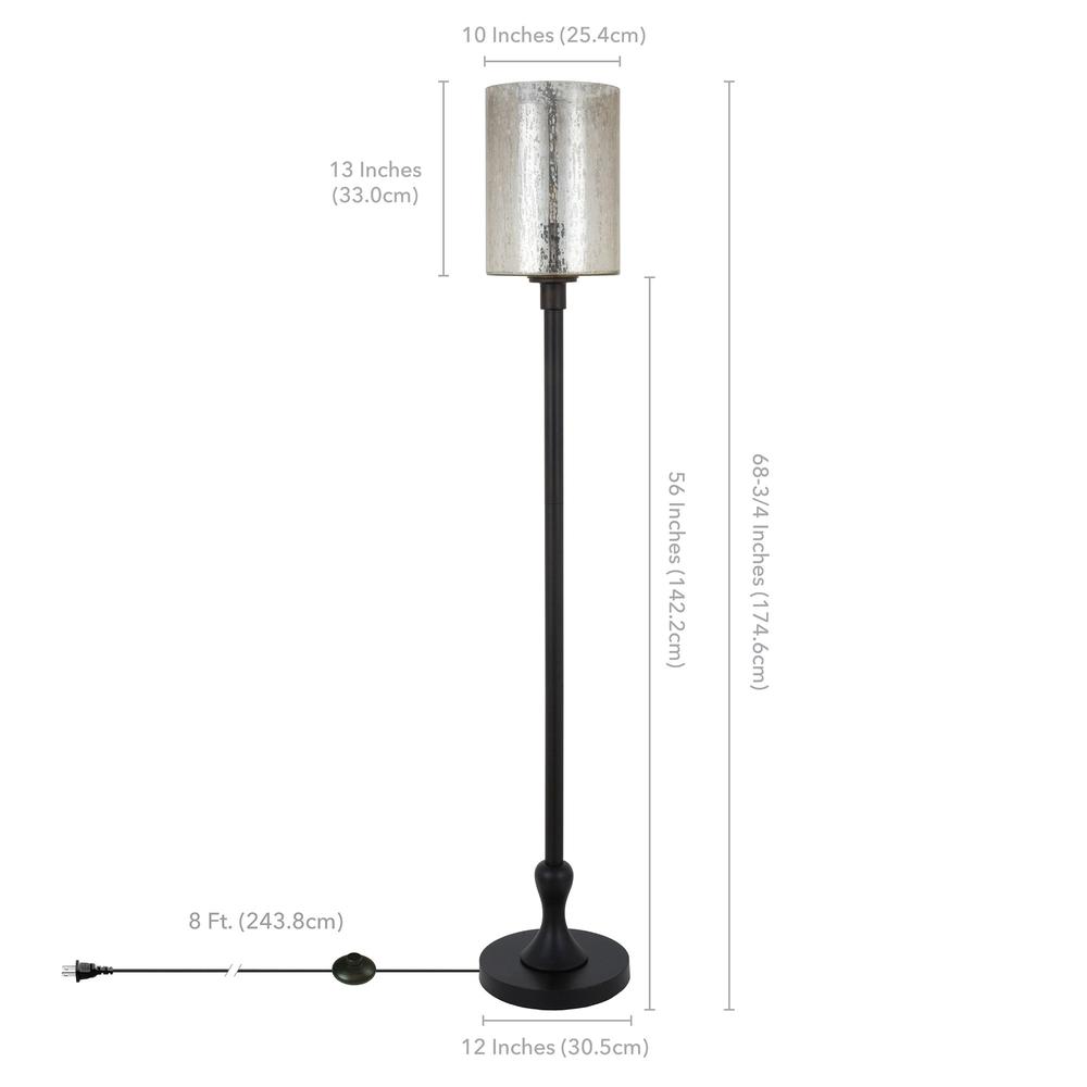 68" Black Torchiere Floor Lamp With Clear Transparent Glass Drum Shade. Picture 8