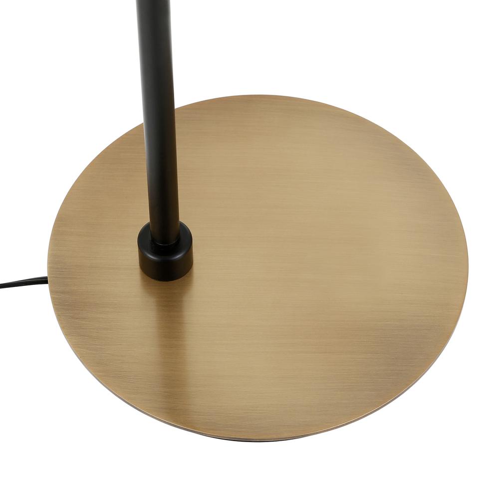 62" Black Reading Floor Lamp With Brass Drum Shade. Picture 4