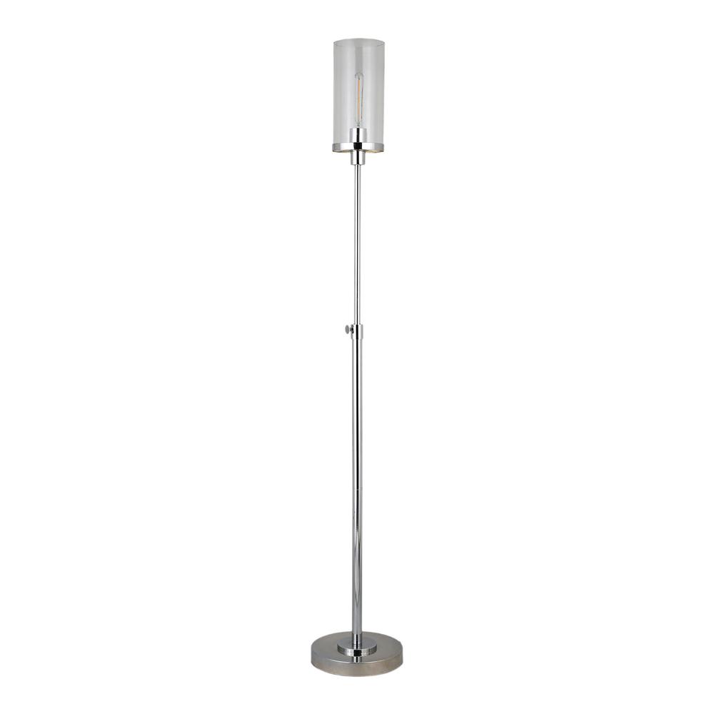 66" Nickel Torchiere Floor Lamp With Clear Transparent Glass Drum Shade. Picture 1