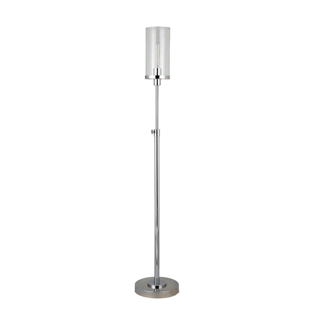 66" Nickel Torchiere Floor Lamp With Clear Transparent Glass Drum Shade. Picture 2
