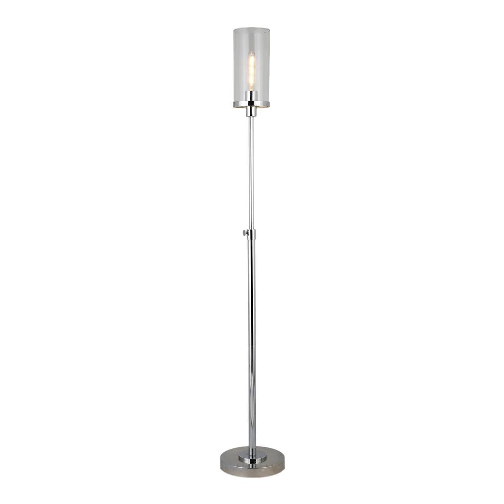 66" Nickel Torchiere Floor Lamp With Clear Transparent Glass Drum Shade. Picture 3