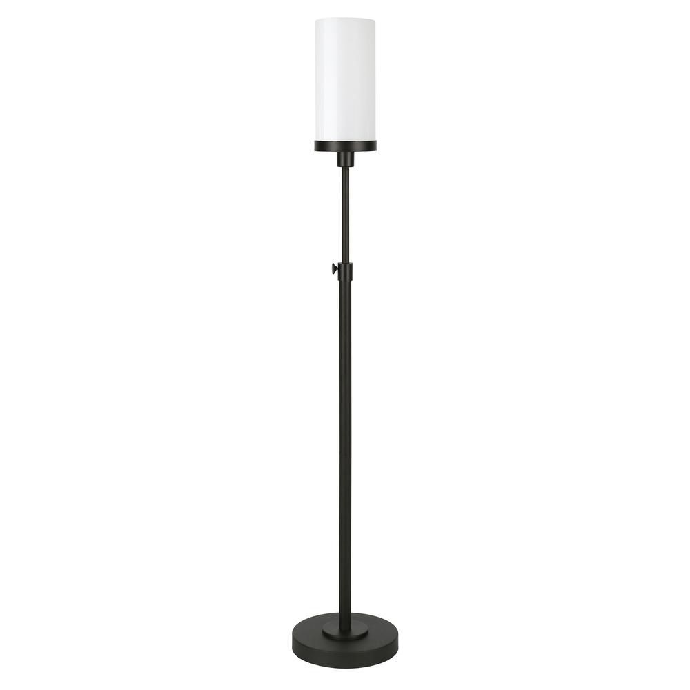 66" Black Torchiere Floor Lamp With White Frosted Glass Drum Shade. Picture 1