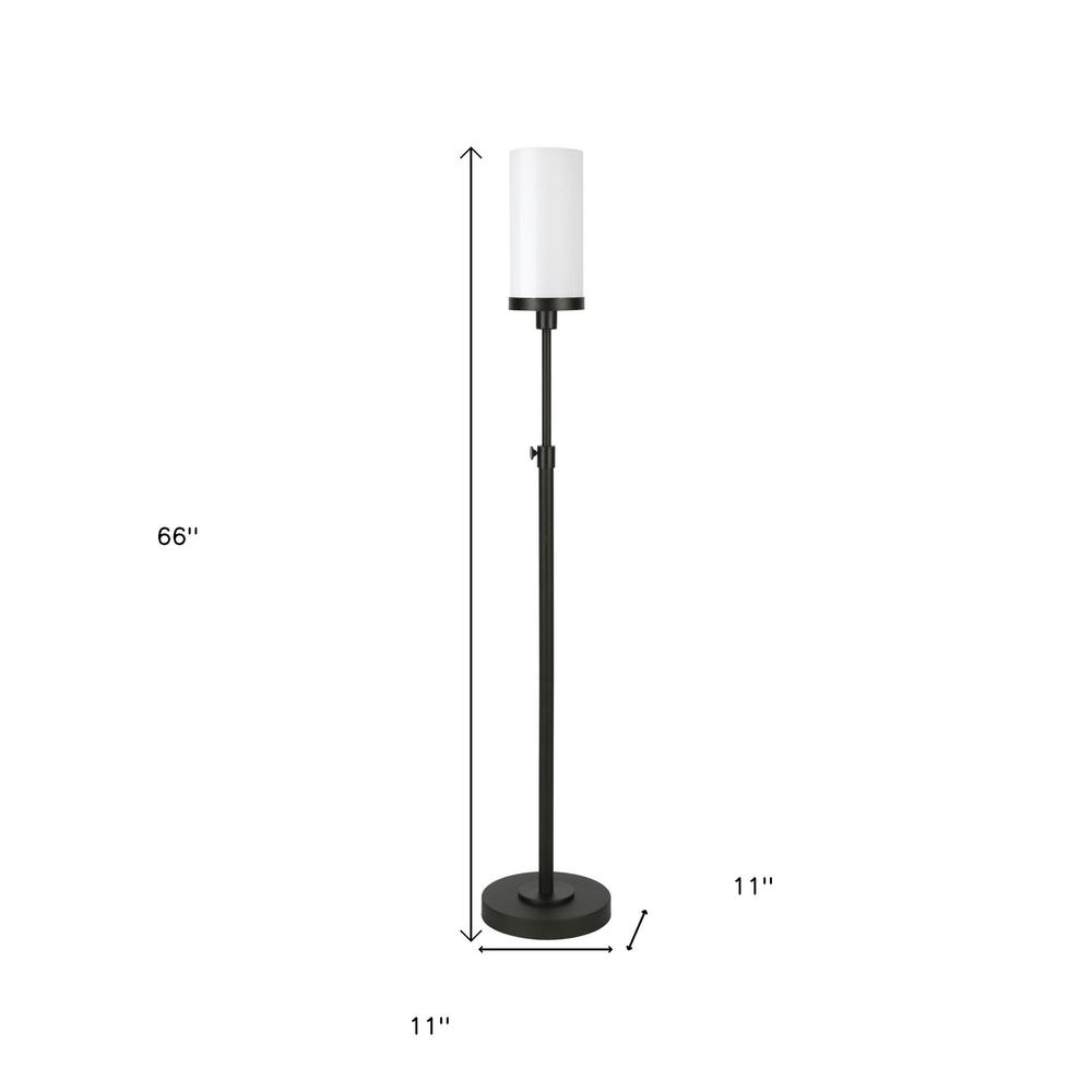 66" Black Torchiere Floor Lamp With White Frosted Glass Drum Shade. Picture 8