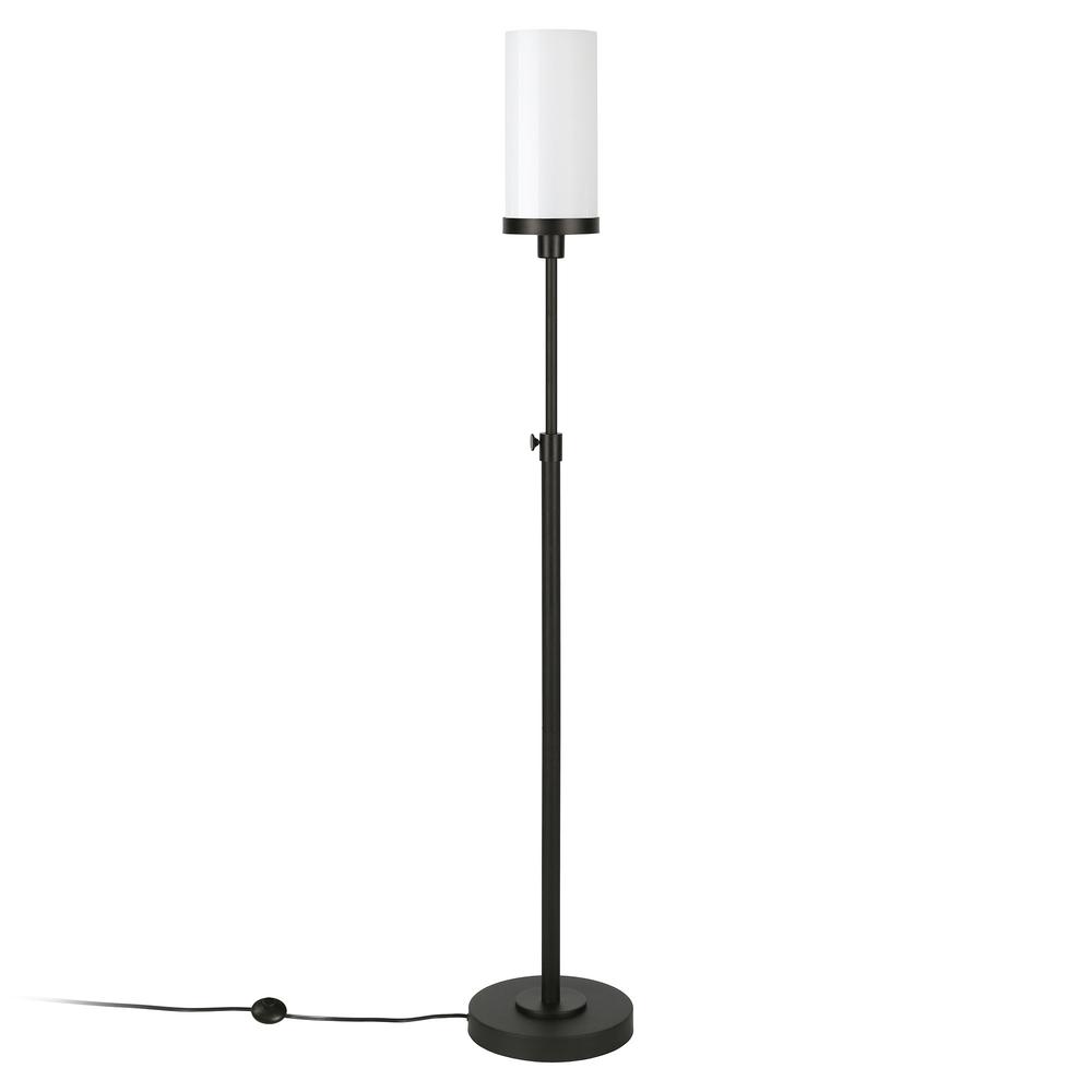66" Black Torchiere Floor Lamp With White Frosted Glass Drum Shade. Picture 2