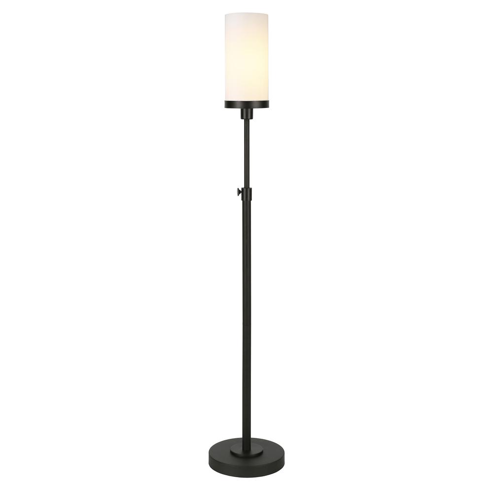66" Black Torchiere Floor Lamp With White Frosted Glass Drum Shade. Picture 3