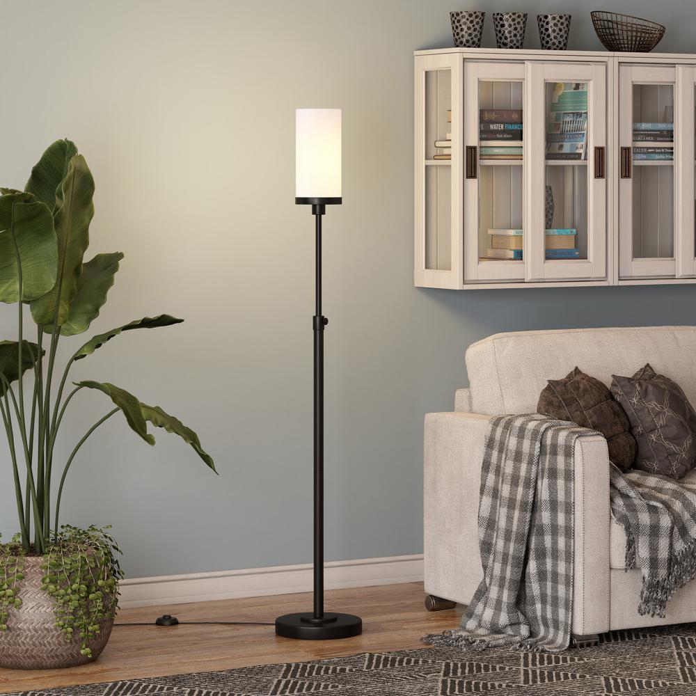 66" Black Torchiere Floor Lamp With White Frosted Glass Drum Shade. Picture 7