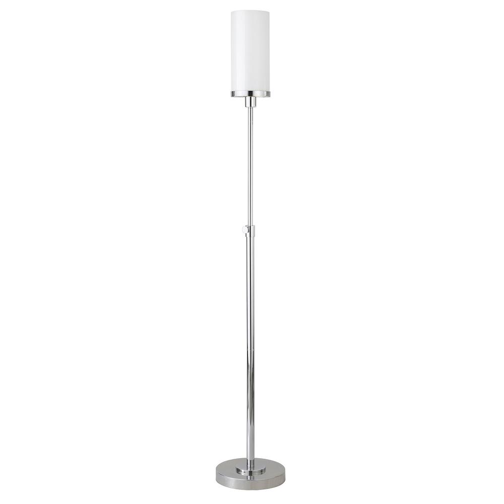 66" Nickel Torchiere Floor Lamp With White Frosted Glass Drum Shade. Picture 1