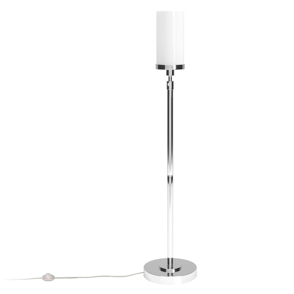 66" Nickel Torchiere Floor Lamp With White Frosted Glass Drum Shade. Picture 2