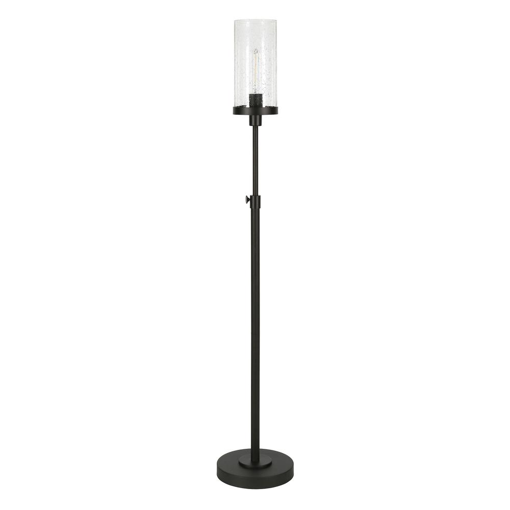 66" Black Torchiere Floor Lamp With Clear Seeded Glass Drum Shade. Picture 1