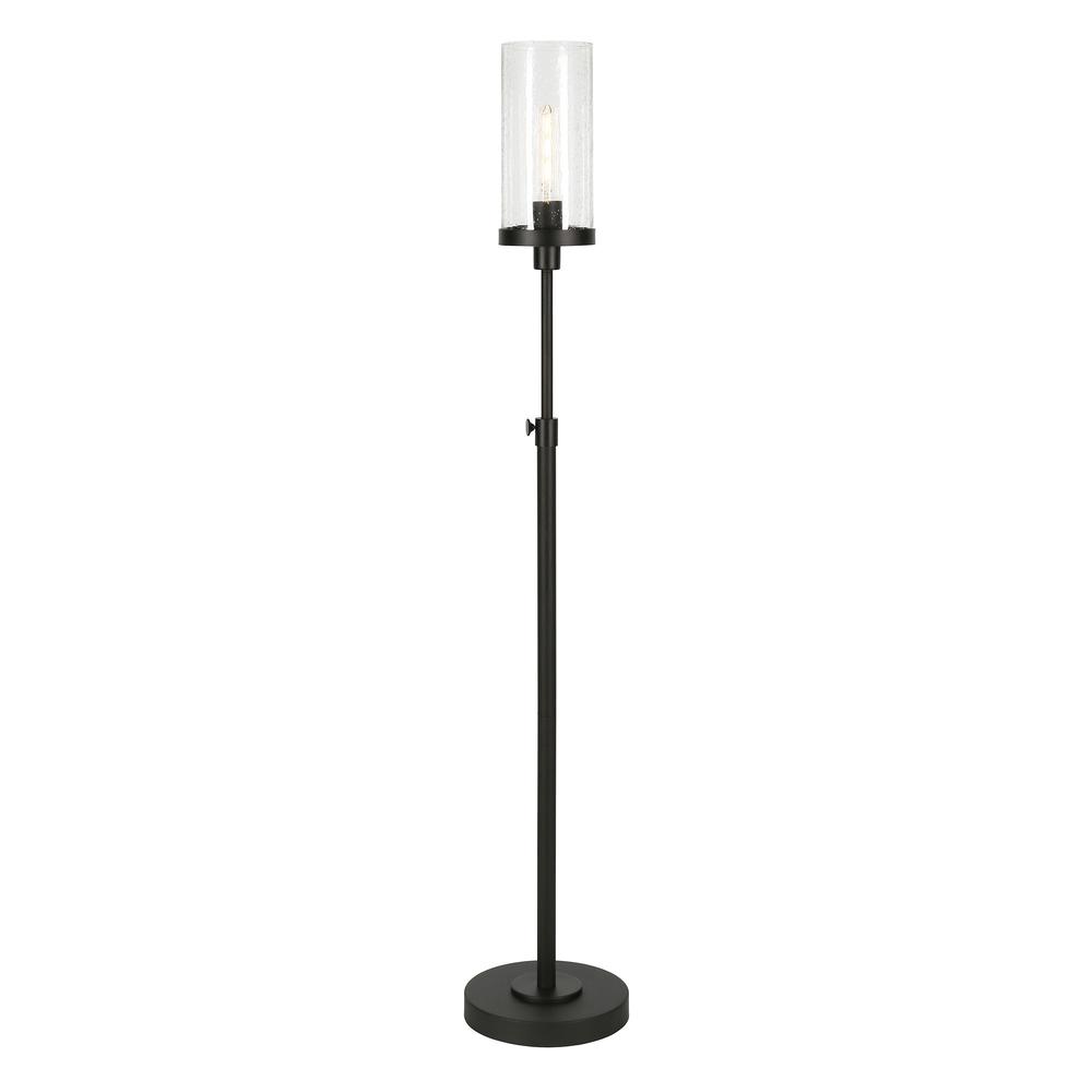 66" Black Torchiere Floor Lamp With Clear Seeded Glass Drum Shade. Picture 2