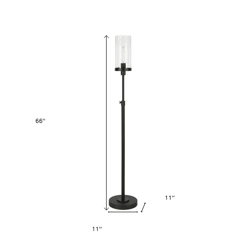 66" Black Torchiere Floor Lamp With Clear Seeded Glass Drum Shade. Picture 7