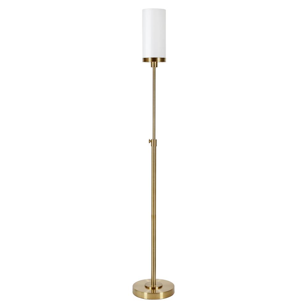 66" Brass Torchiere Floor Lamp With White Frosted Glass Drum Shade. Picture 1