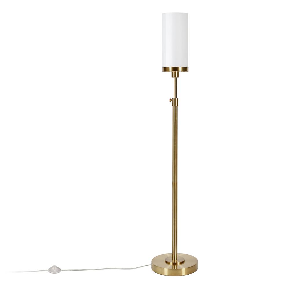 66" Brass Torchiere Floor Lamp With White Frosted Glass Drum Shade. Picture 2