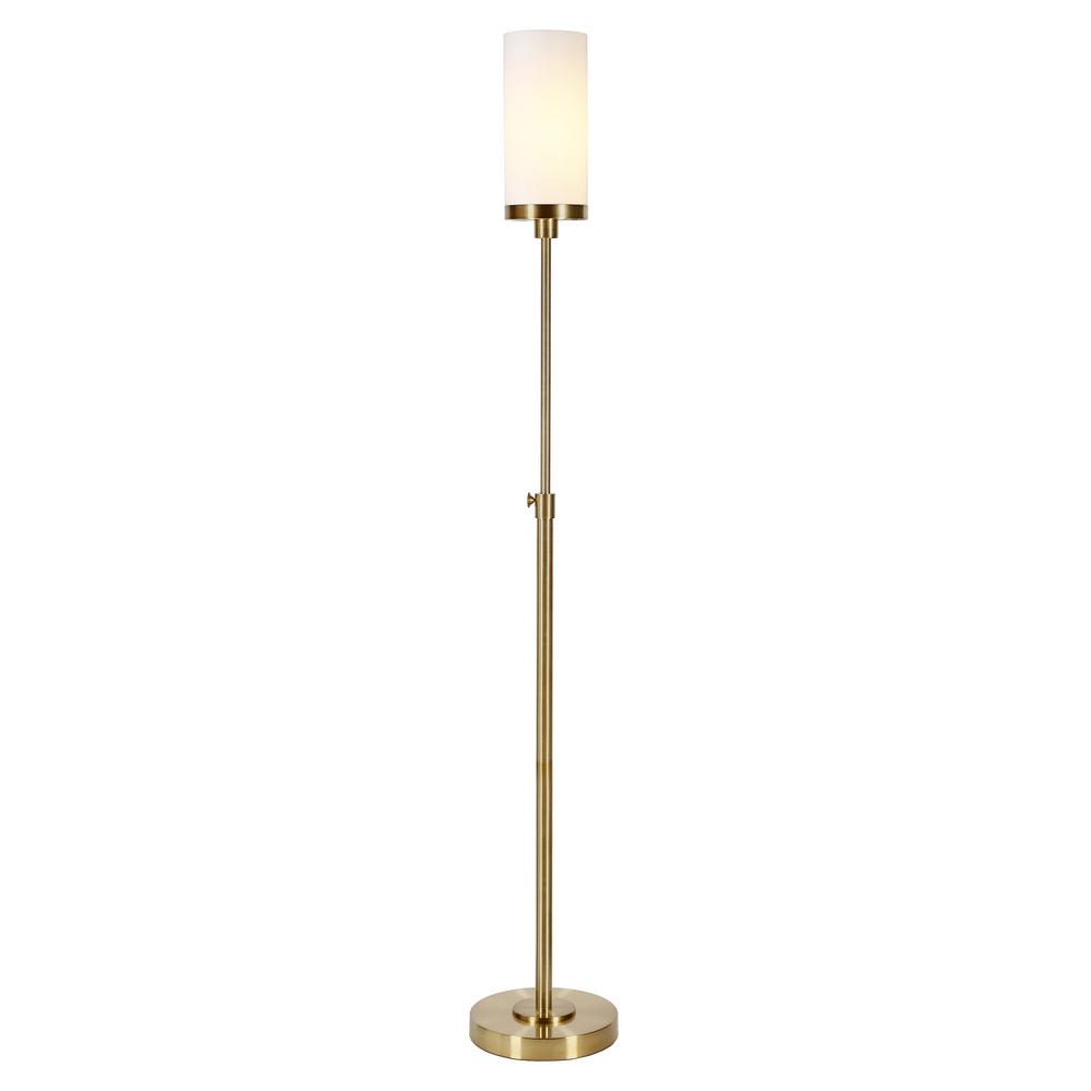 66" Brass Torchiere Floor Lamp With White Frosted Glass Drum Shade. Picture 3