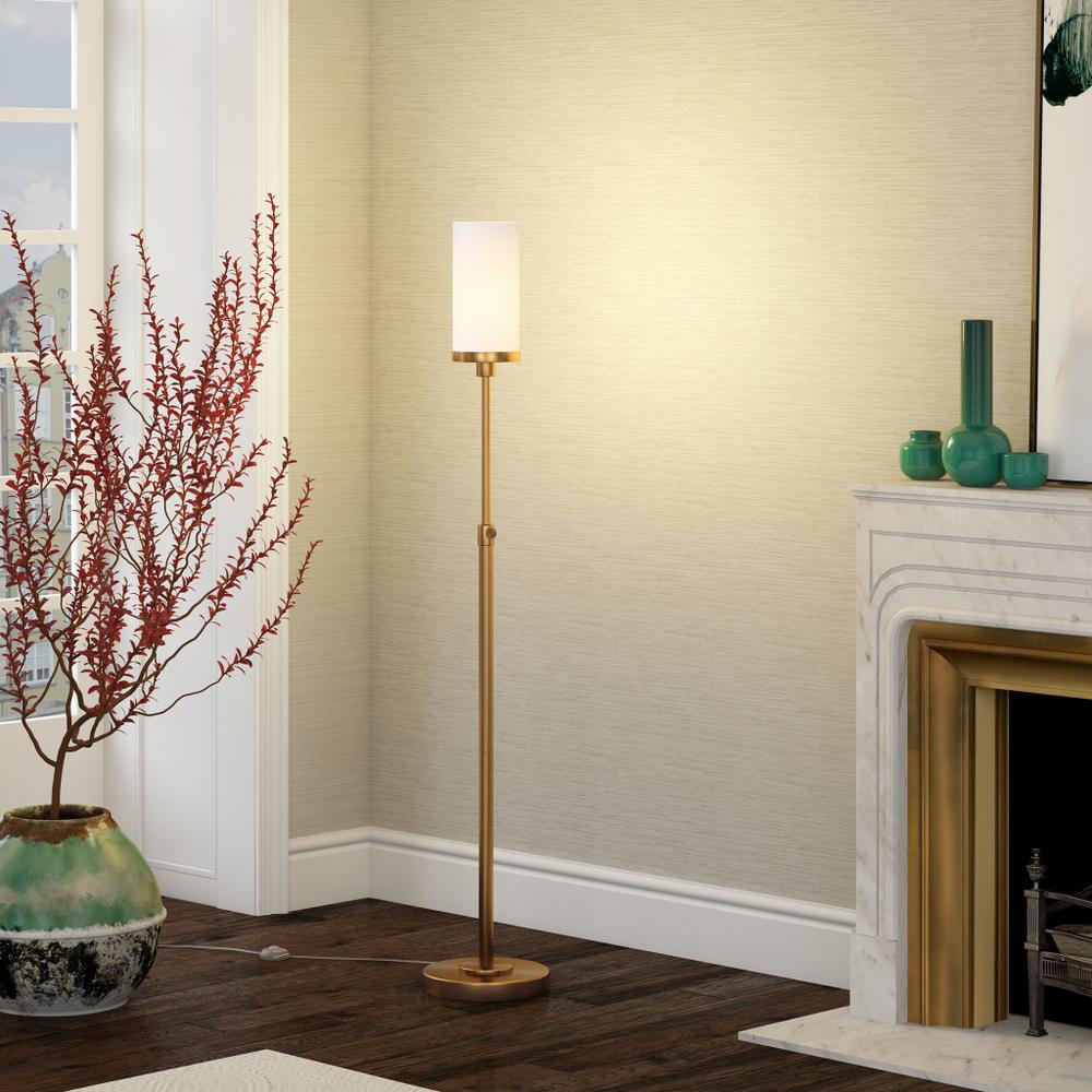 66" Brass Torchiere Floor Lamp With White Frosted Glass Drum Shade. Picture 7
