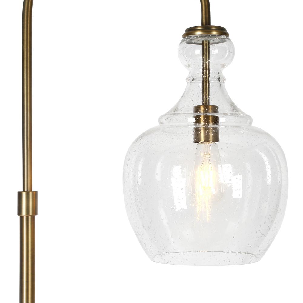 70" Brass Arched Floor Lamp With Clear Seeded Glass Dome Shade. Picture 4