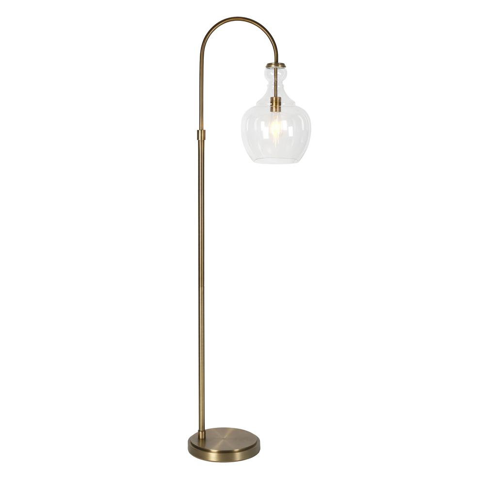 70" Brass Arched Floor Lamp With Clear Transparent Glass Dome Shade. Picture 2