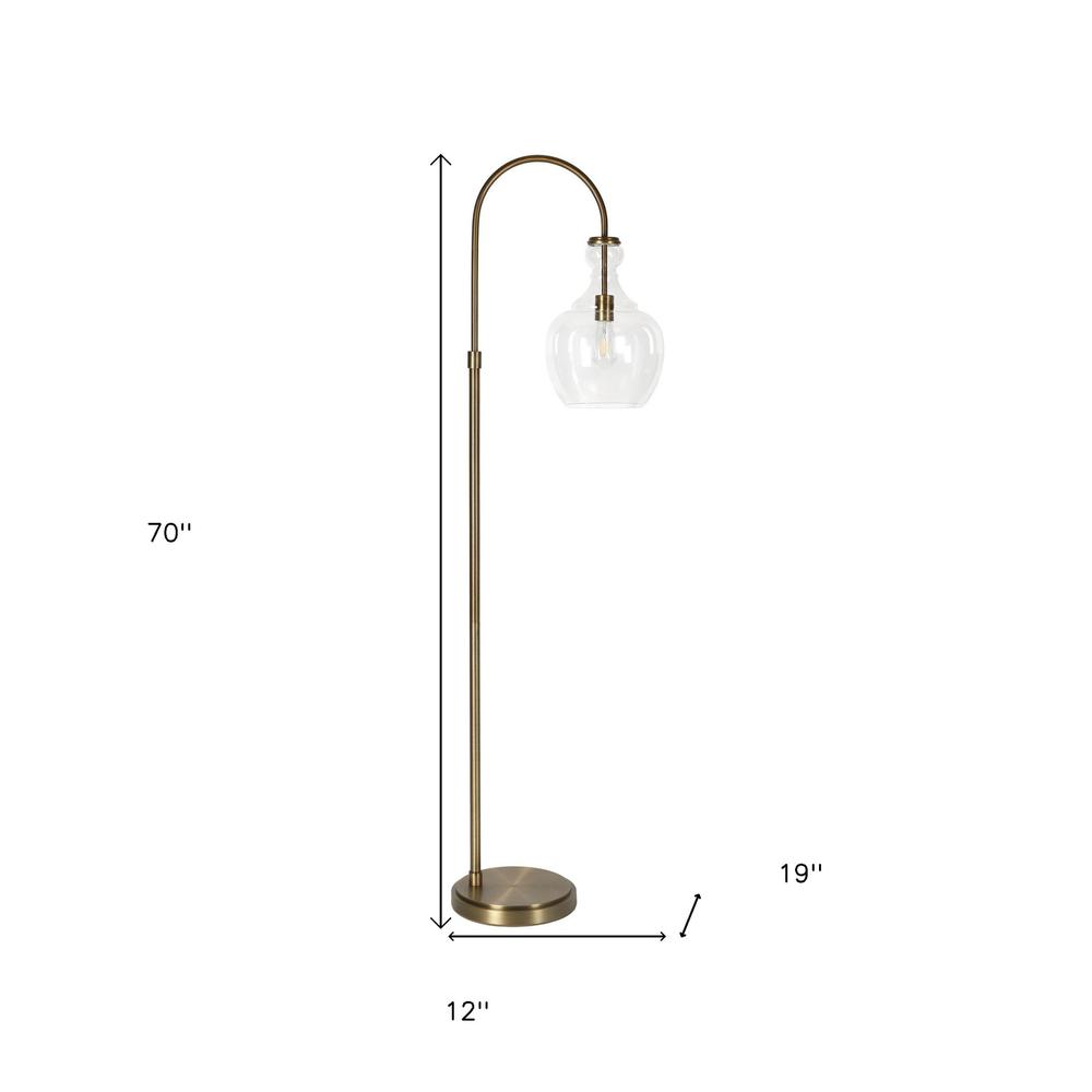 70" Brass Arched Floor Lamp With Clear Transparent Glass Dome Shade. Picture 7