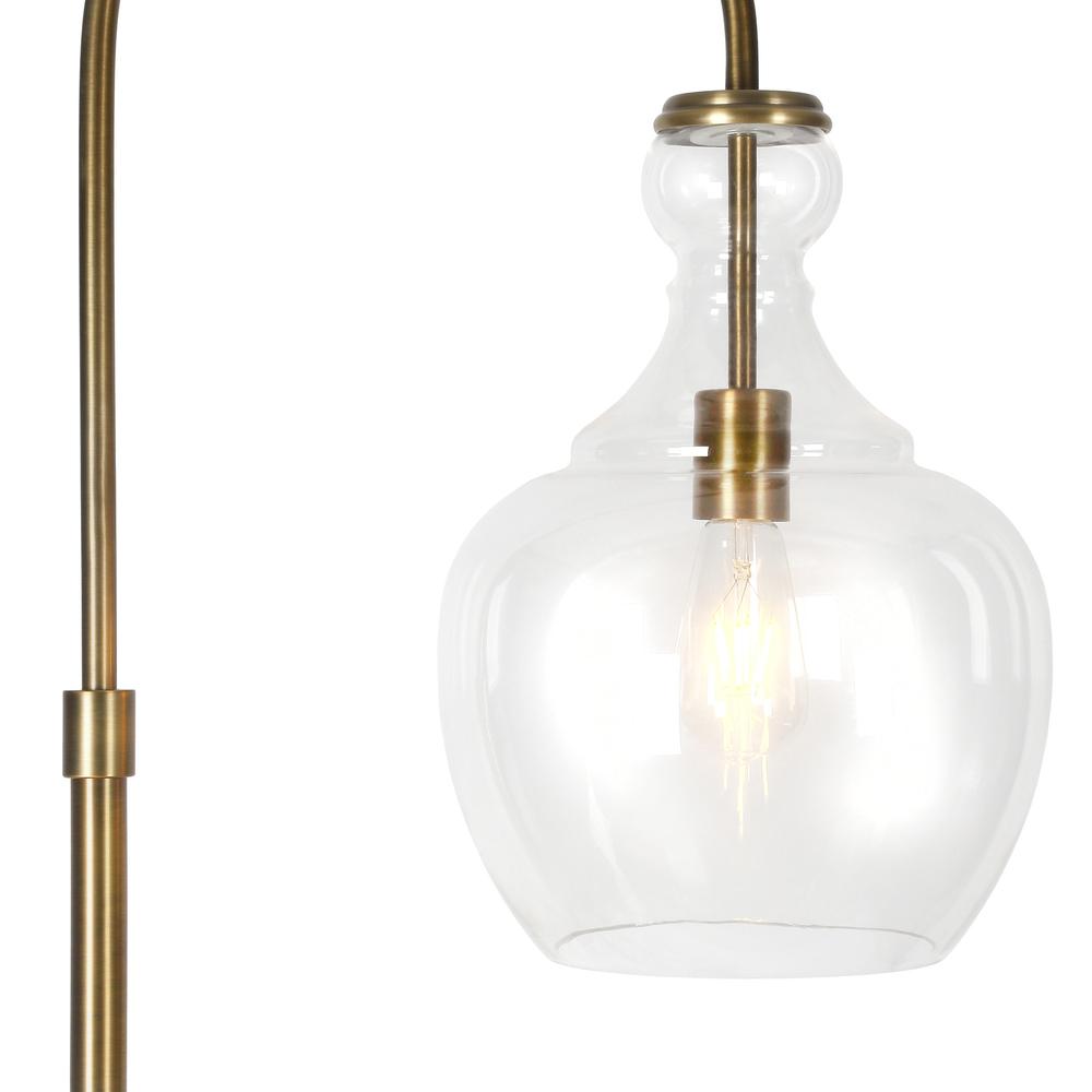 70" Brass Arched Floor Lamp With Clear Transparent Glass Dome Shade. Picture 4