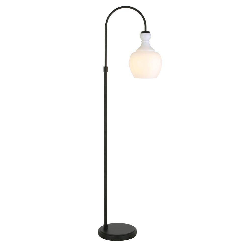70" Black Arched Floor Lamp With White Frosted Glass Dome Shade. Picture 2